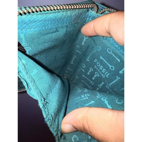 Fossil Birdhouse Wallet Teal Green Snap Button Credit Cards Bill Coins ID L - Picture 3 of 7